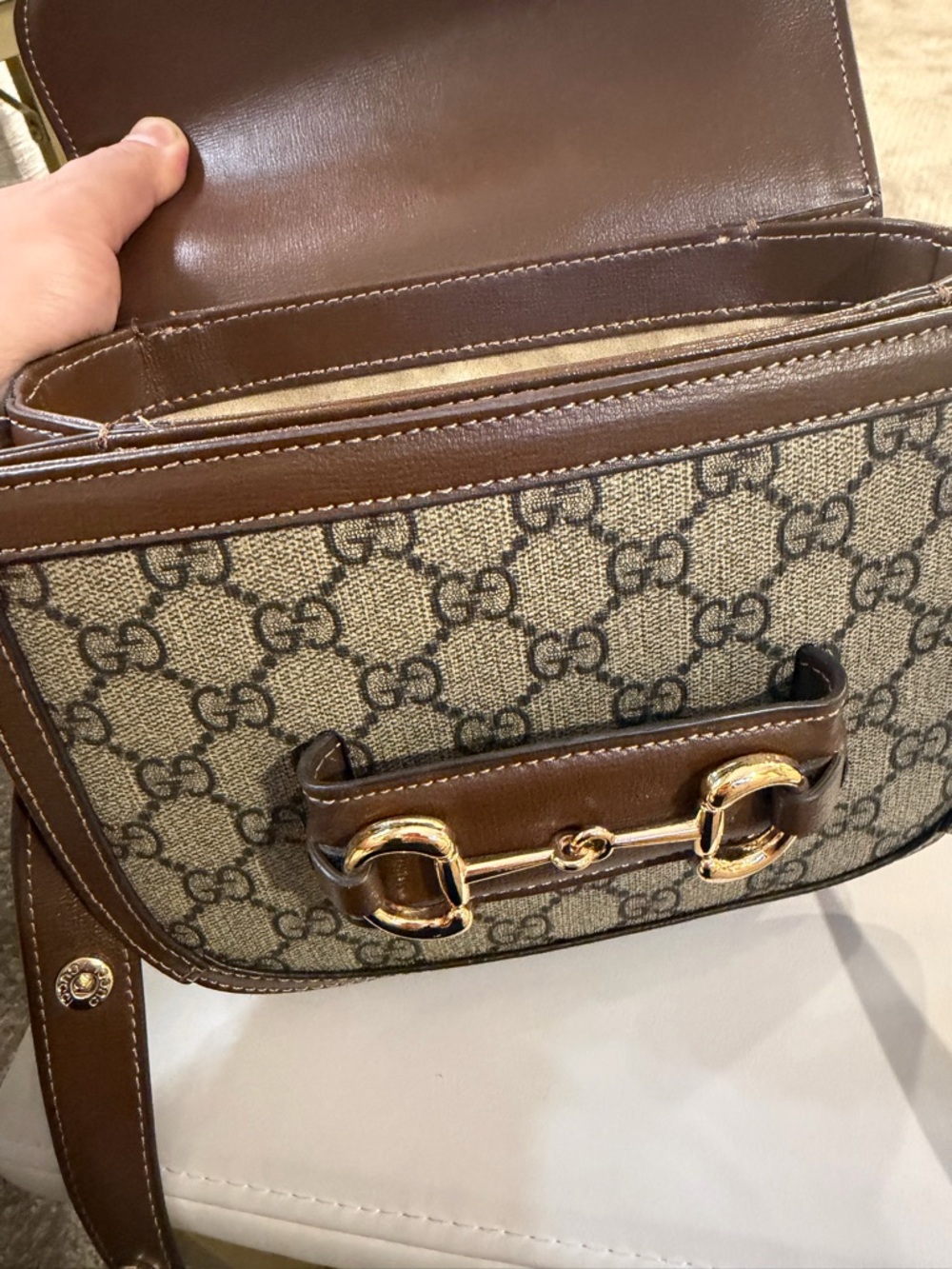 Brown GG Horsebit Canvas Shoulder Bag - Picture 4 of 6
